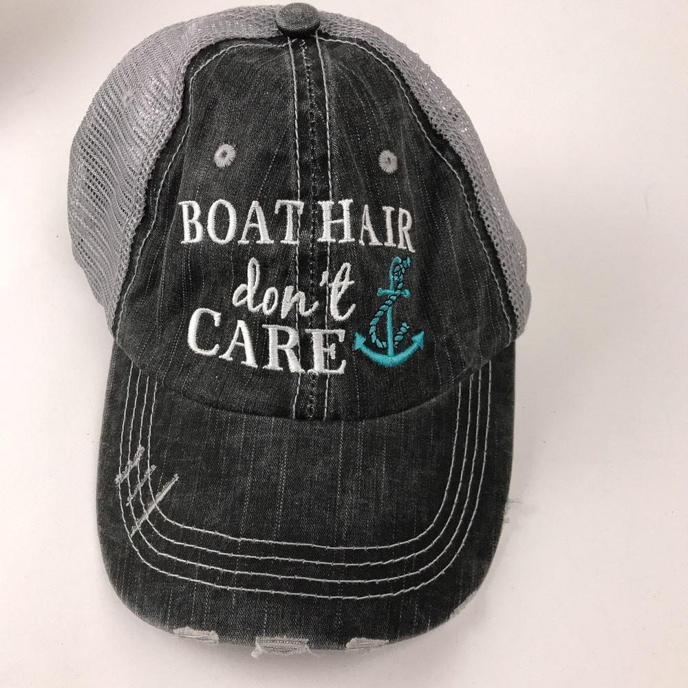 Boat Hair don't care hat factory distressed with anchor icon